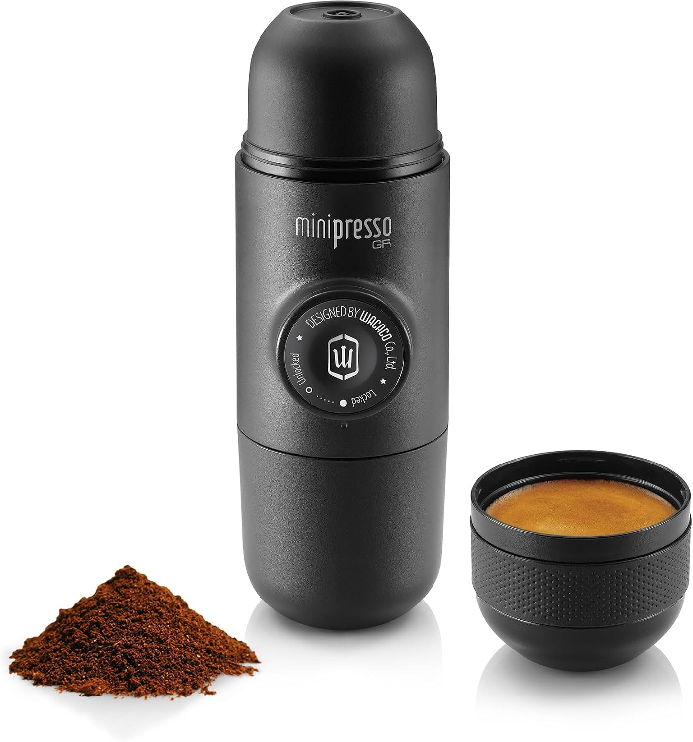 Aldernest Minipresso GR, Portable Espresso Machine, Compatible Ground Coffee, 0.36 kg, Black