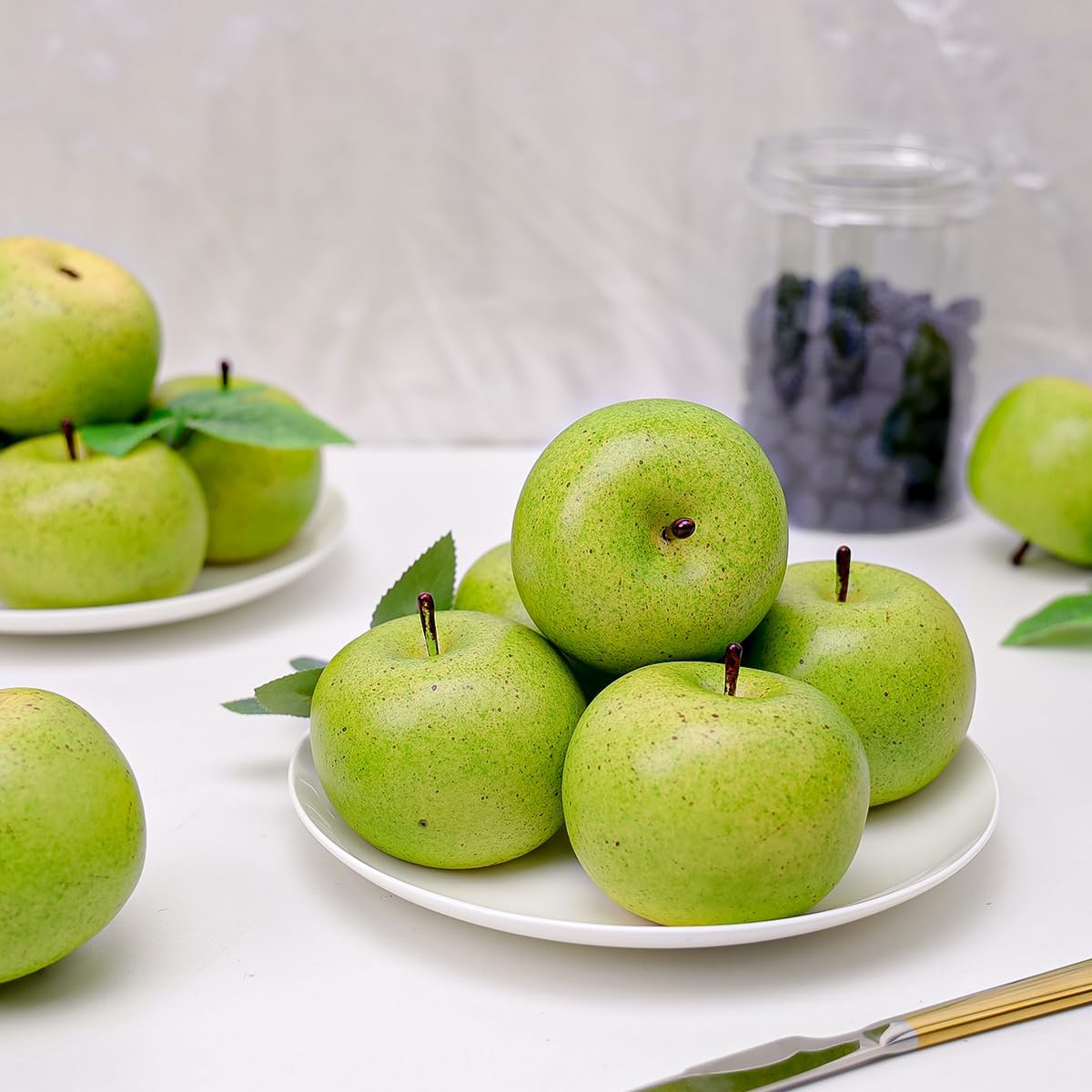 Aldernest 6 Pcs Artificial Green Apple Faux Fake Apples Fruit Decoration, 7.04 ounces