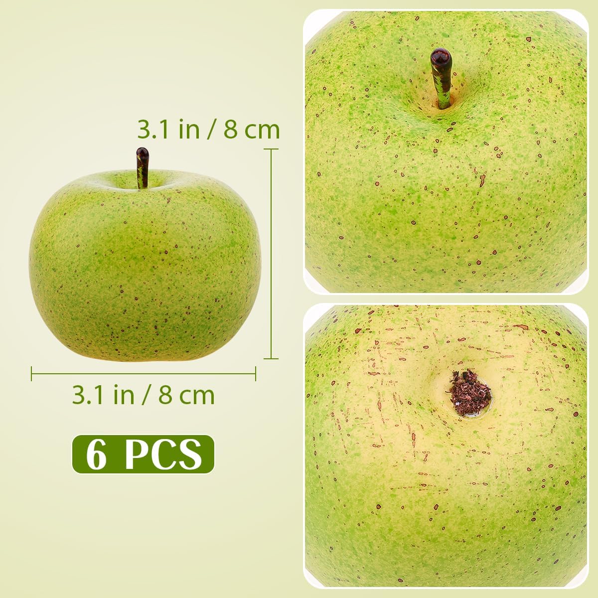 Aldernest 6 Pcs Artificial Green Apple Faux Fake Apples Fruit Decoration, 7.04 ounces