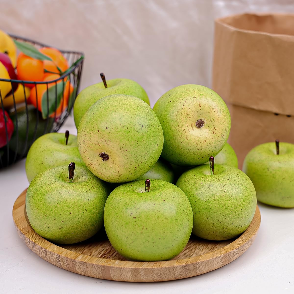 Aldernest 6 Pcs Artificial Green Apple Faux Fake Apples Fruit Decoration, 7.04 ounces
