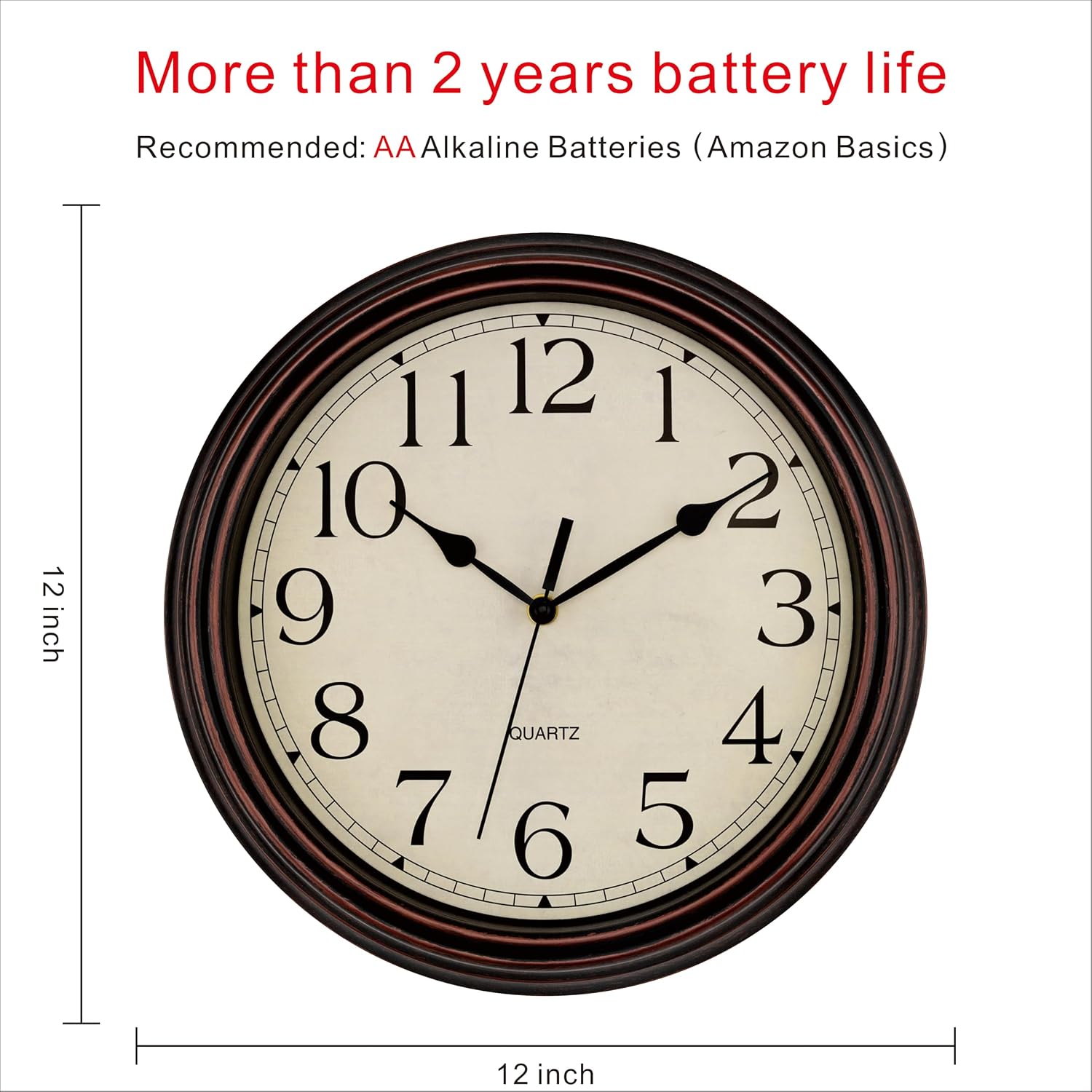 Ashenby 12 Inch Retro Wall Clock Round Silent Battery Operated Clock, Bronze, 15.84 ounces, Bronze Retro