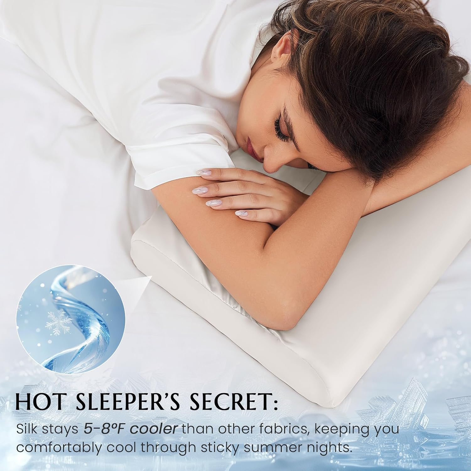 Aldernest 19 Momme 100% Mulberry Silk Pillowcase for Contour Memory Foam Pillow, 20" x 12" x 3.9"/2.7", Natural White