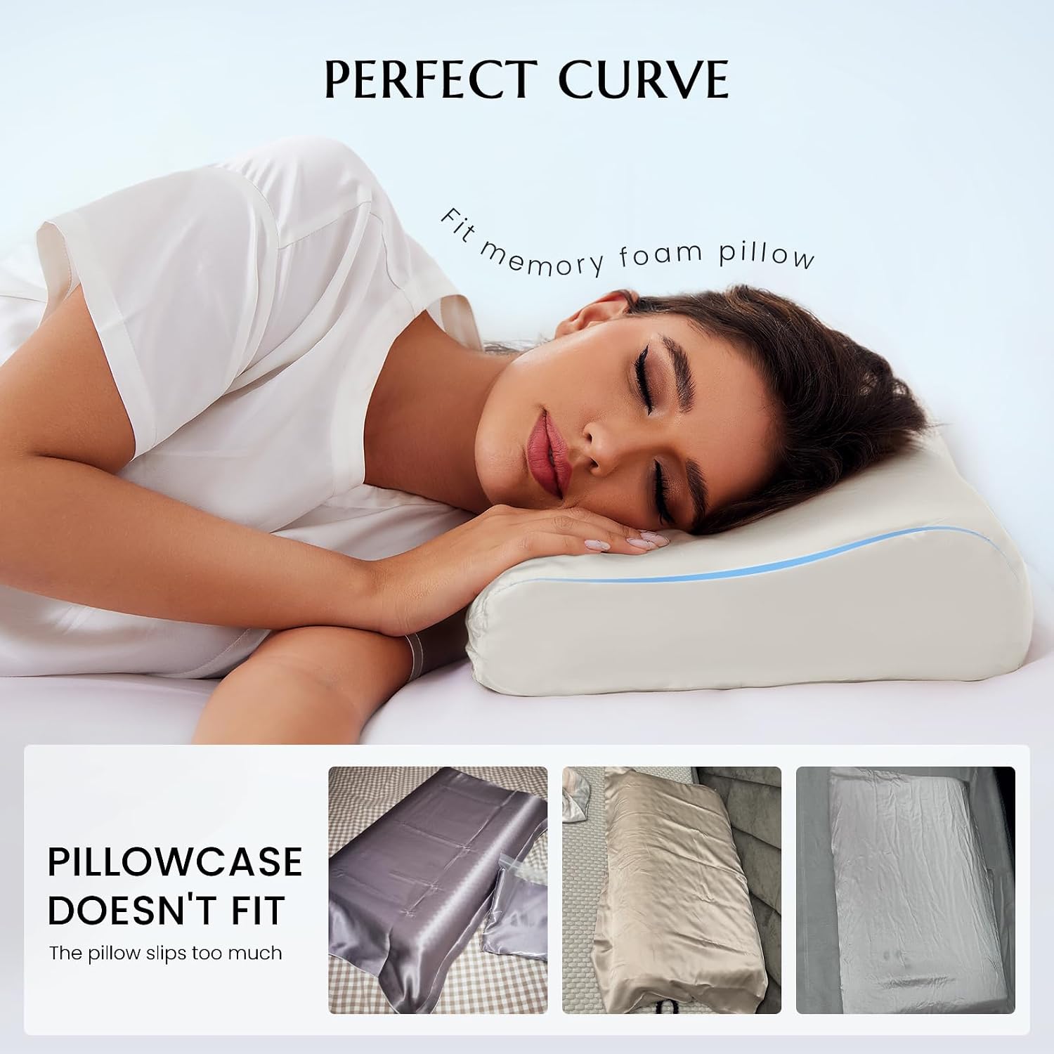Aldernest 19 Momme 100% Mulberry Silk Pillowcase for Contour Memory Foam Pillow, 20" x 12" x 3.9"/2.7", Natural White