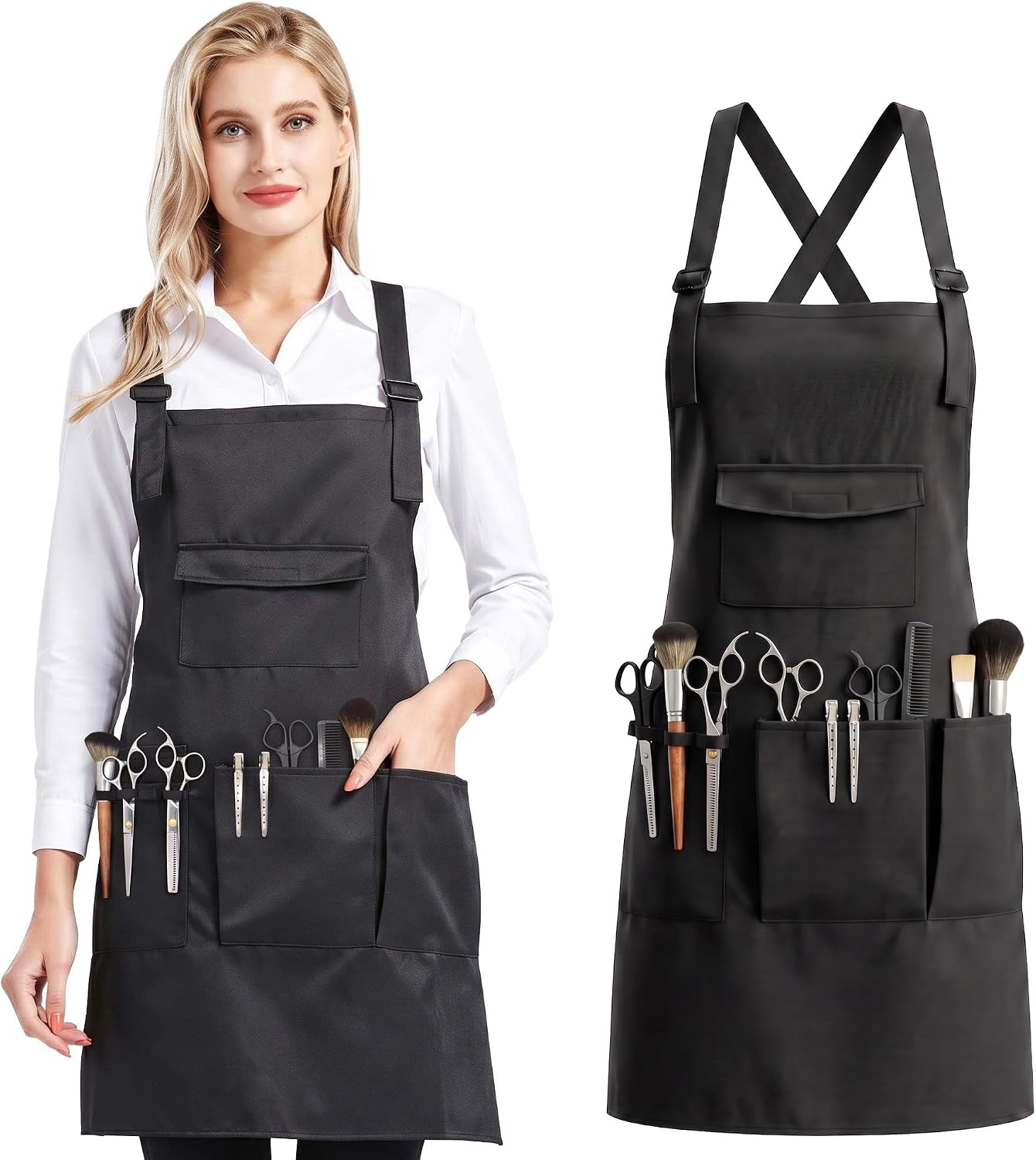 Ashenby Apron with Pockets Cross Back Apron for Hair Stylist, Salon