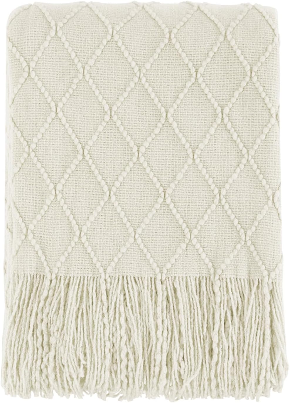 VelloHome Beige Throw Blanket 50x60 Inch Boho Knitted Soft Throw Sofa Blanket, 1.1 pounds