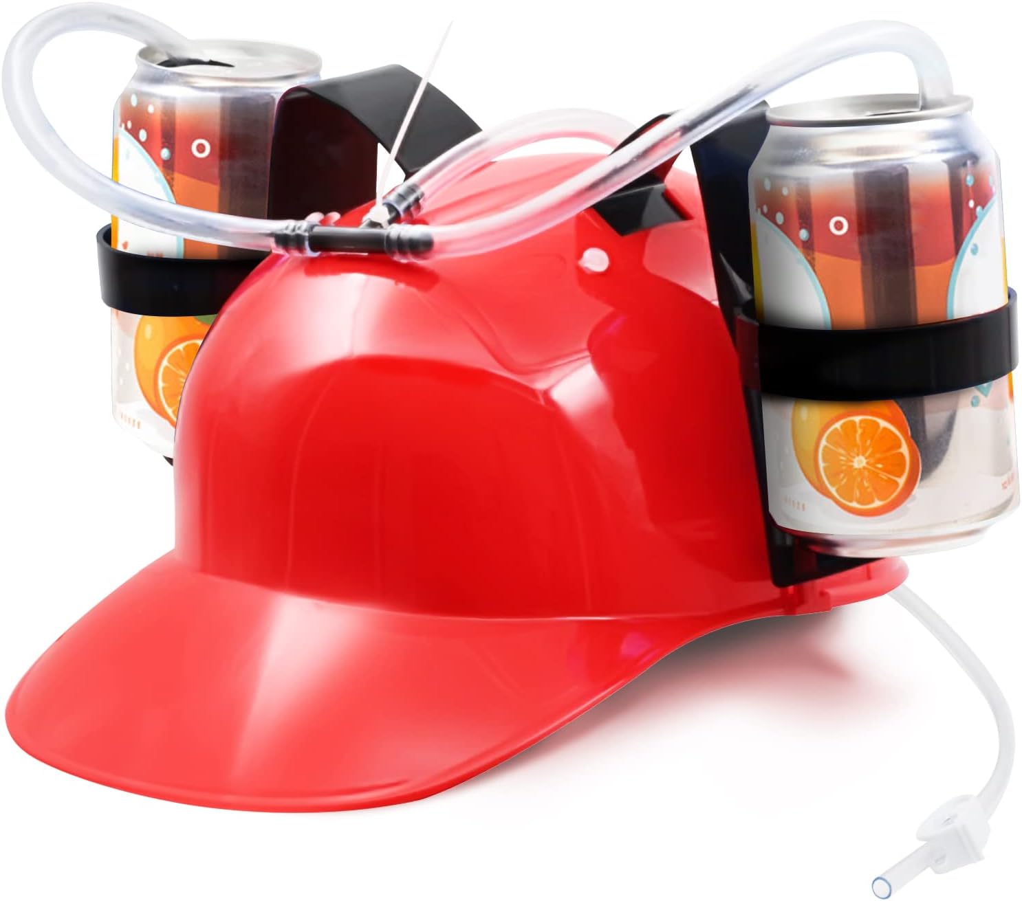 Aldernest Drinking Helmet - Can Holder Drinker Hat Cap with Straw for Beer and Soda - Party Fun - Red/Yellow
