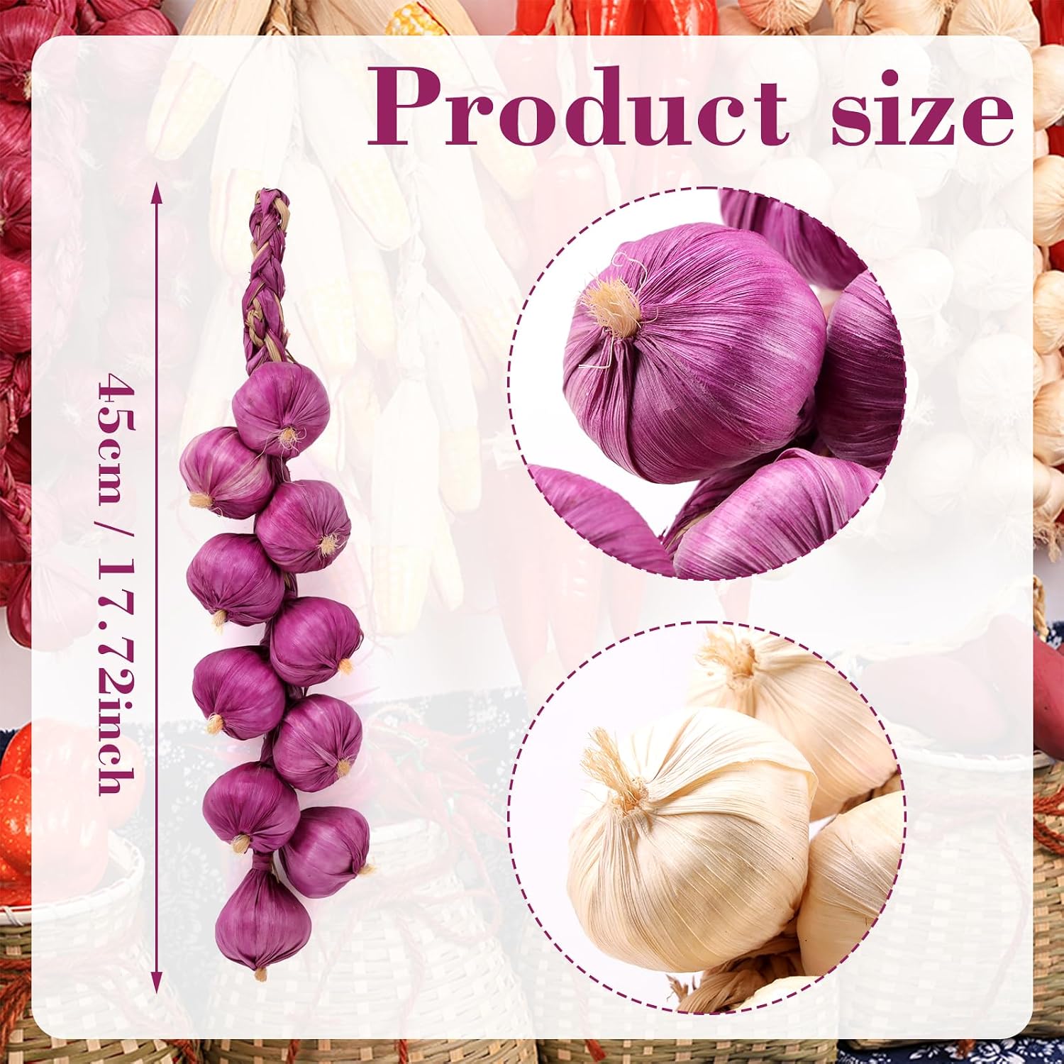 Aldernest 2 Pcs Artificial Onion String Fake Vegetable Garlic Decoration, 5.6 ounces, Purple
