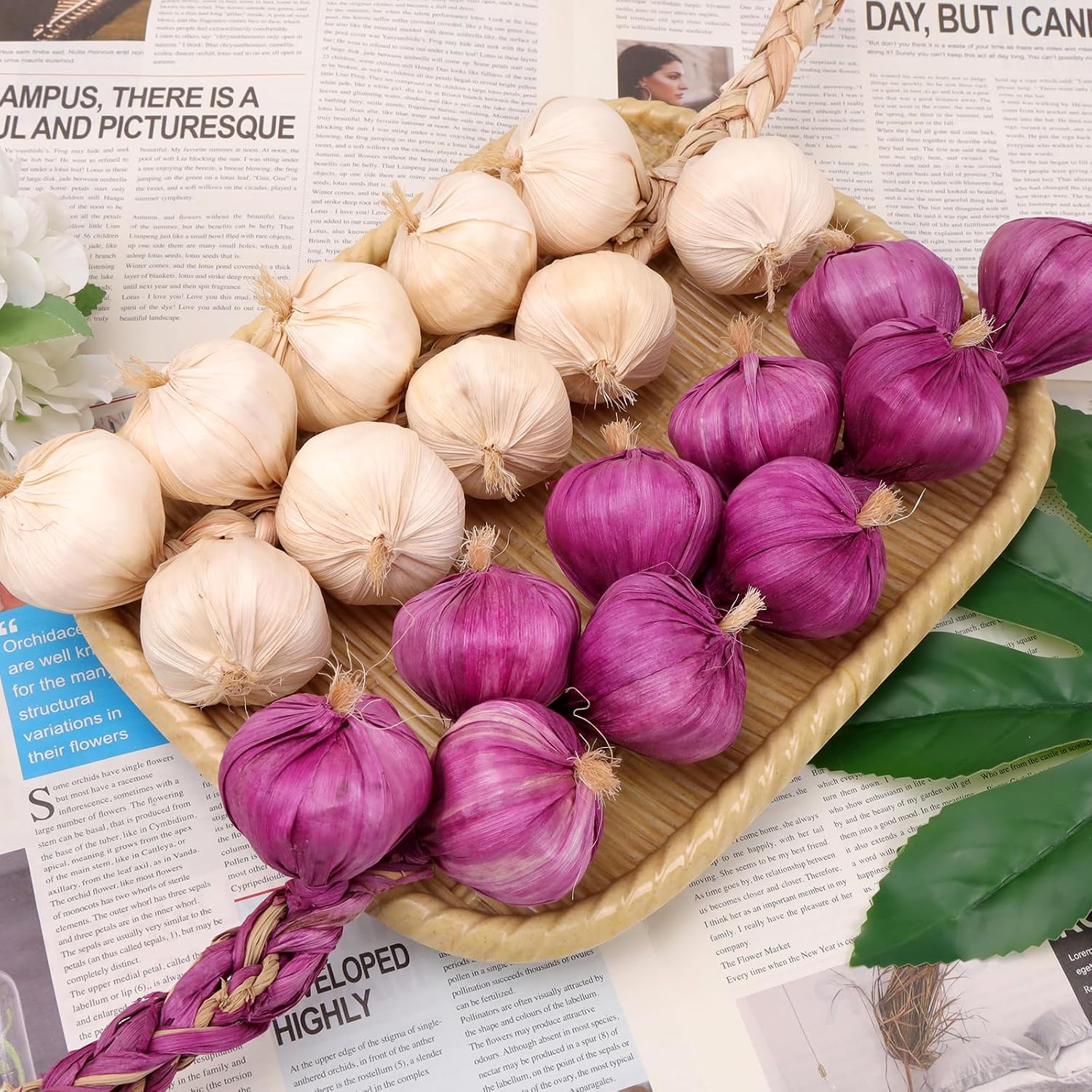 Aldernest 2 Pcs Artificial Onion String Fake Vegetable Garlic Decoration, 5.6 ounces, Purple