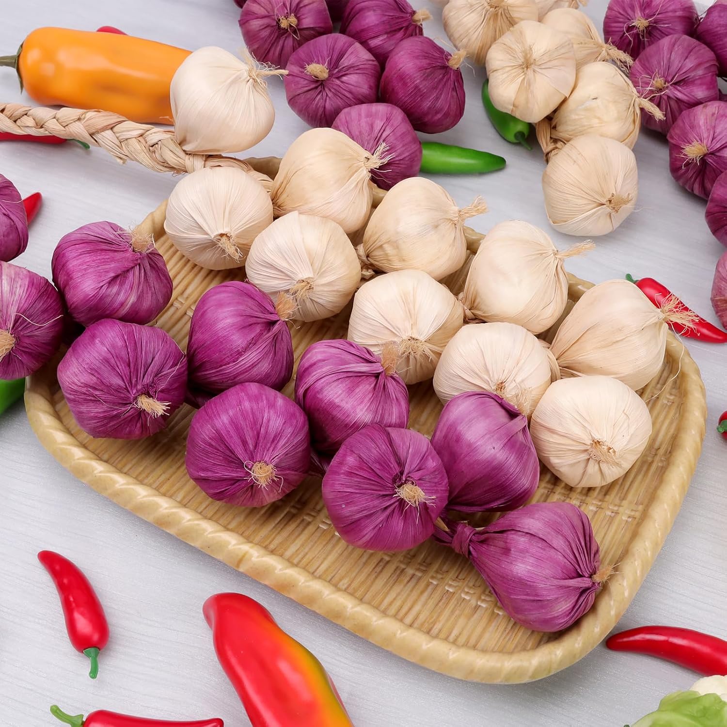 Aldernest 2 Pcs Artificial Onion String Fake Vegetable Garlic Decoration, 5.6 ounces, Purple