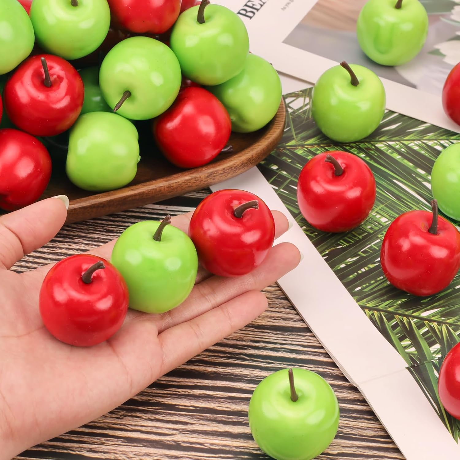 Aldernest 100 Pcs Mini Fake Apples Decor Artificial Green Red Apple Fruit, 0.25 kg