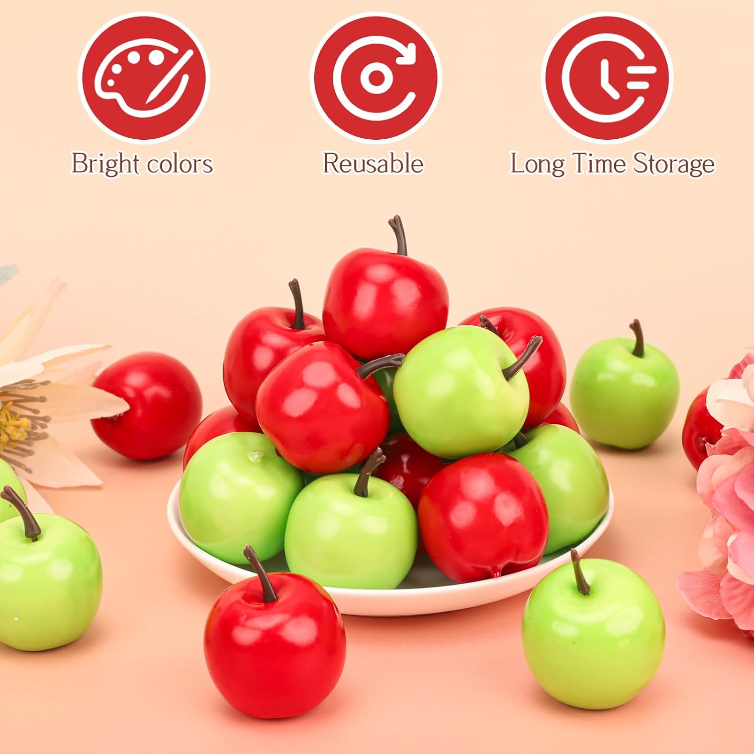 Aldernest 100 Pcs Mini Fake Apples Decor Artificial Green Red Apple Fruit, 0.25 kg