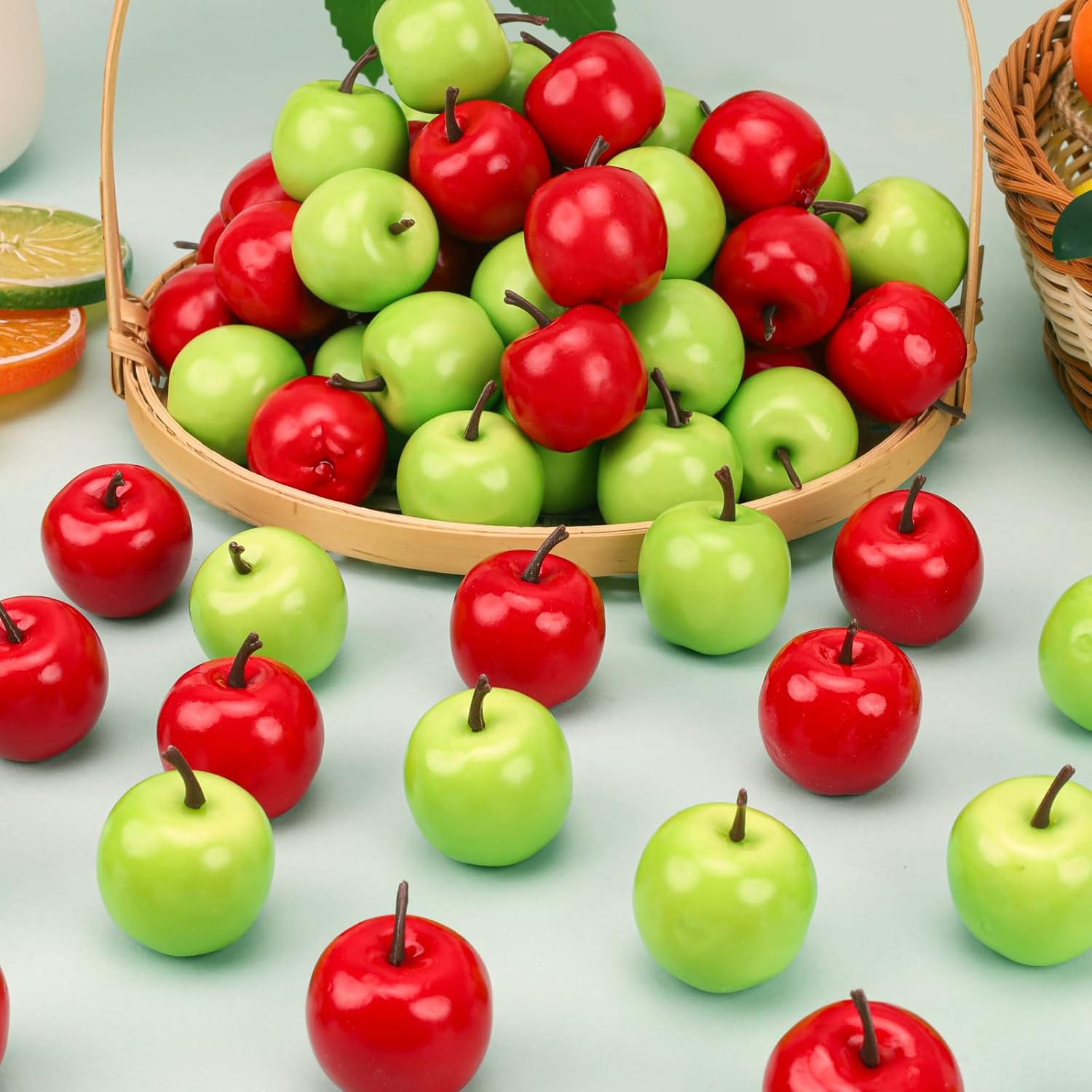 Aldernest 100 Pcs Mini Fake Apples Decor Artificial Green Red Apple Fruit, 0.25 kg