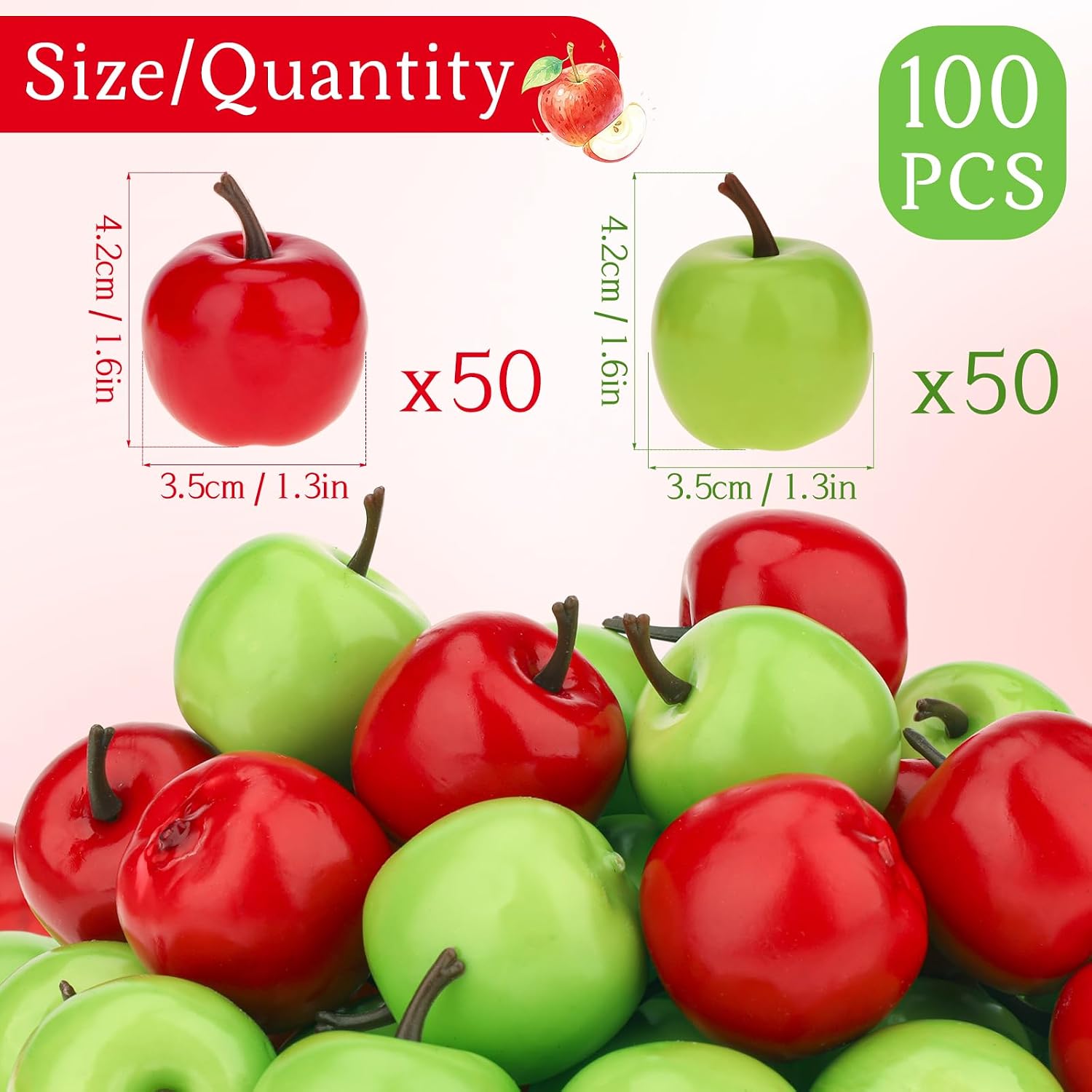 Aldernest 100 Pcs Mini Fake Apples Decor Artificial Green Red Apple Fruit, 0.25 kg
