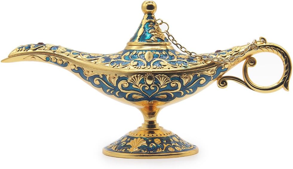 Aldernest Classic Vintage Aladdin Magic Genie Costume Lamp Home Table Decoration & Gift, 7.65 ounces, Golden Blue