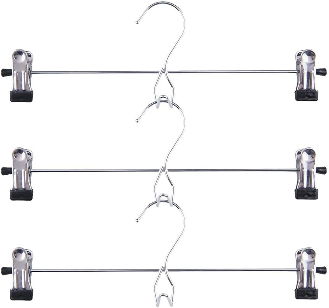 Barleyfield 15 Pack Stackable Skirt Pants Clothes Hangers with Non-Slip Clips, 13 inches length x 4.25 inches height, Black