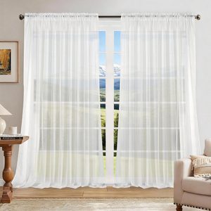 Ashenby Rod Pocket Solid Sheer Curtains, White, 100" W x 96" L