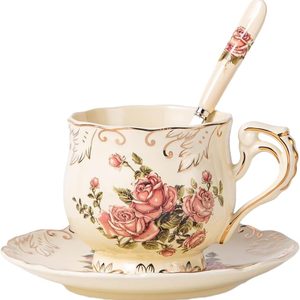 Barleyfield Tea Cup and Saucer Set, 8 OZ Pink Rose Tea Cup Set, 1.1 pounds, 6.8 Ounces