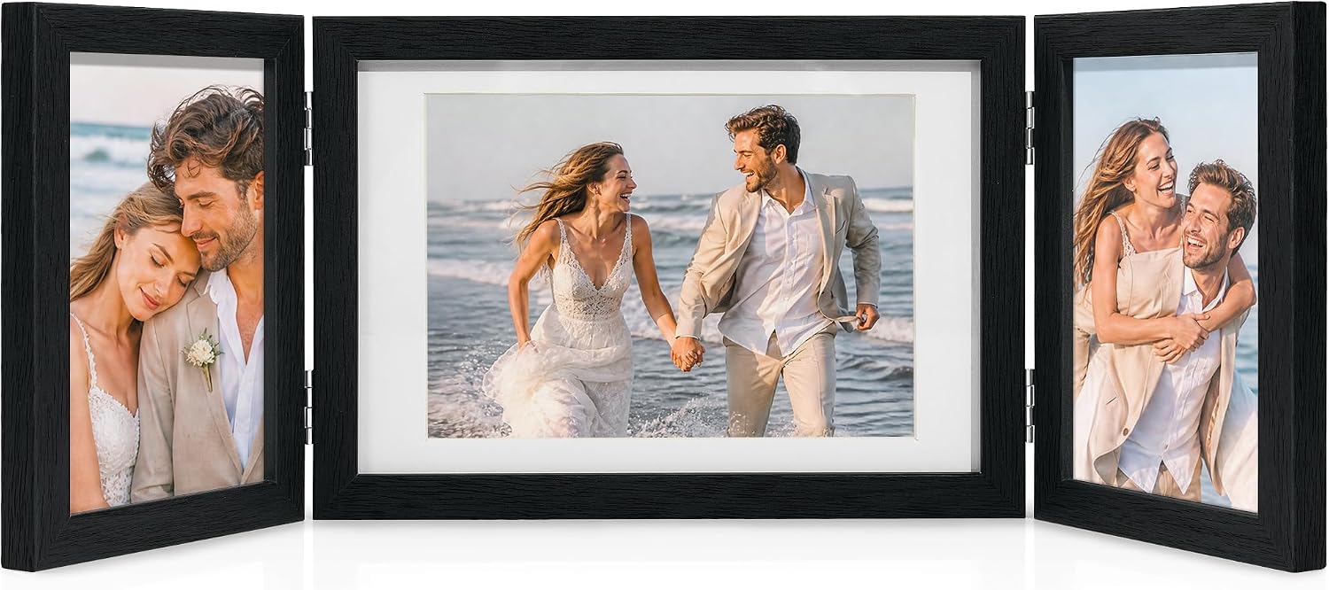 Ashenby 3 Picture Frame 4x6 Black 5x7 Collage Triple Photo Frames for Desk, 16 ounces