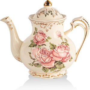 Barleyfield Small Pink Rose Teapot, 25 OZ / 2 Cup Vintage Porcelain Tea Pot, 1.1 pounds