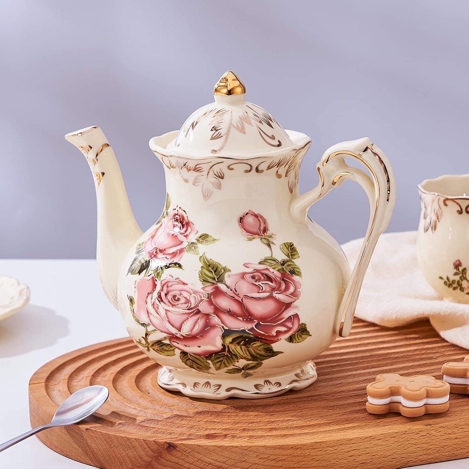 Barleyfield Small Pink Rose Teapot, 25 OZ / 2 Cup Vintage Porcelain Tea Pot, 1.1 pounds