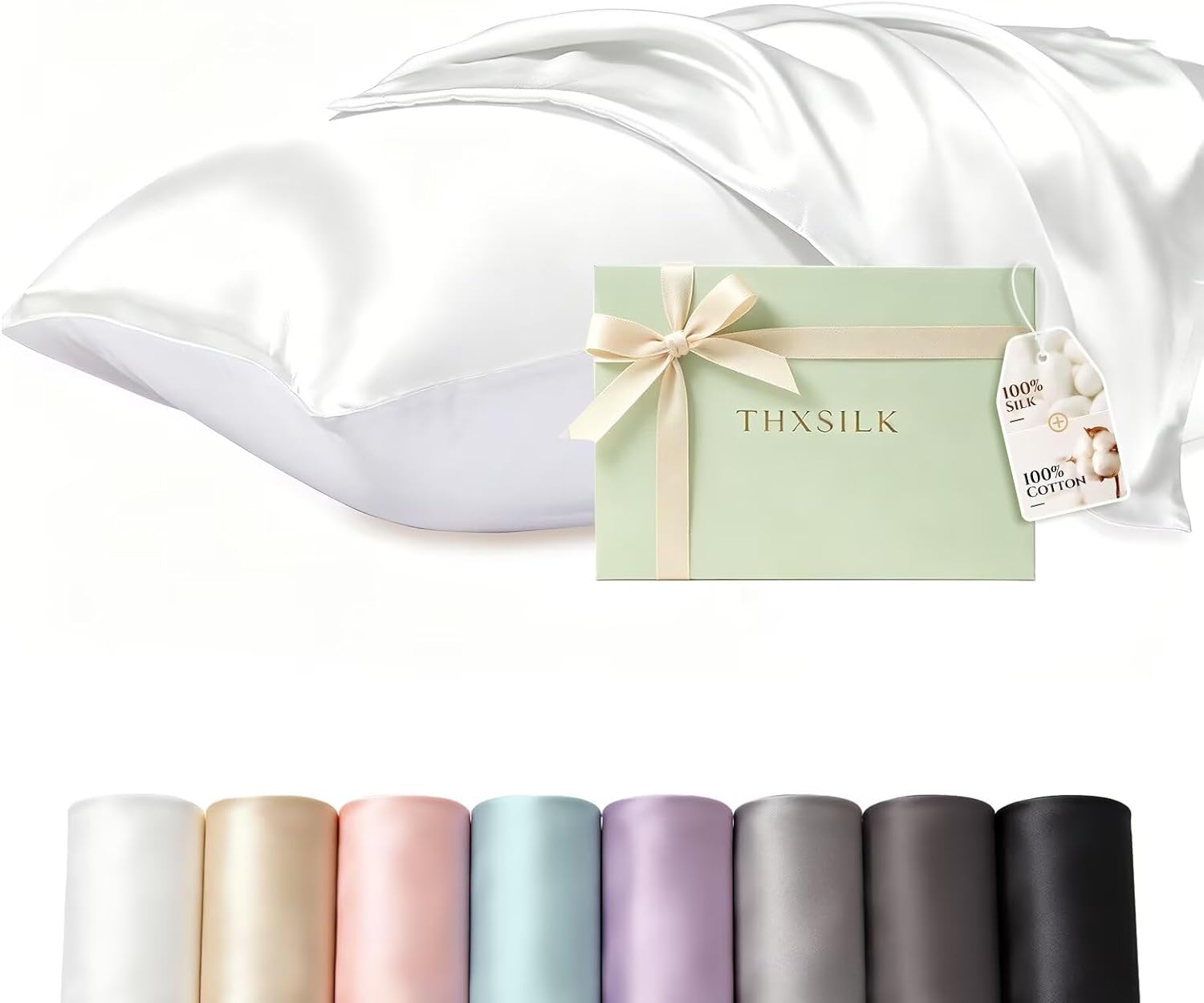 Aldernest 100% Mulberry Silk Pillowcase with Cotton Underside, Standard(20" x 26"), White