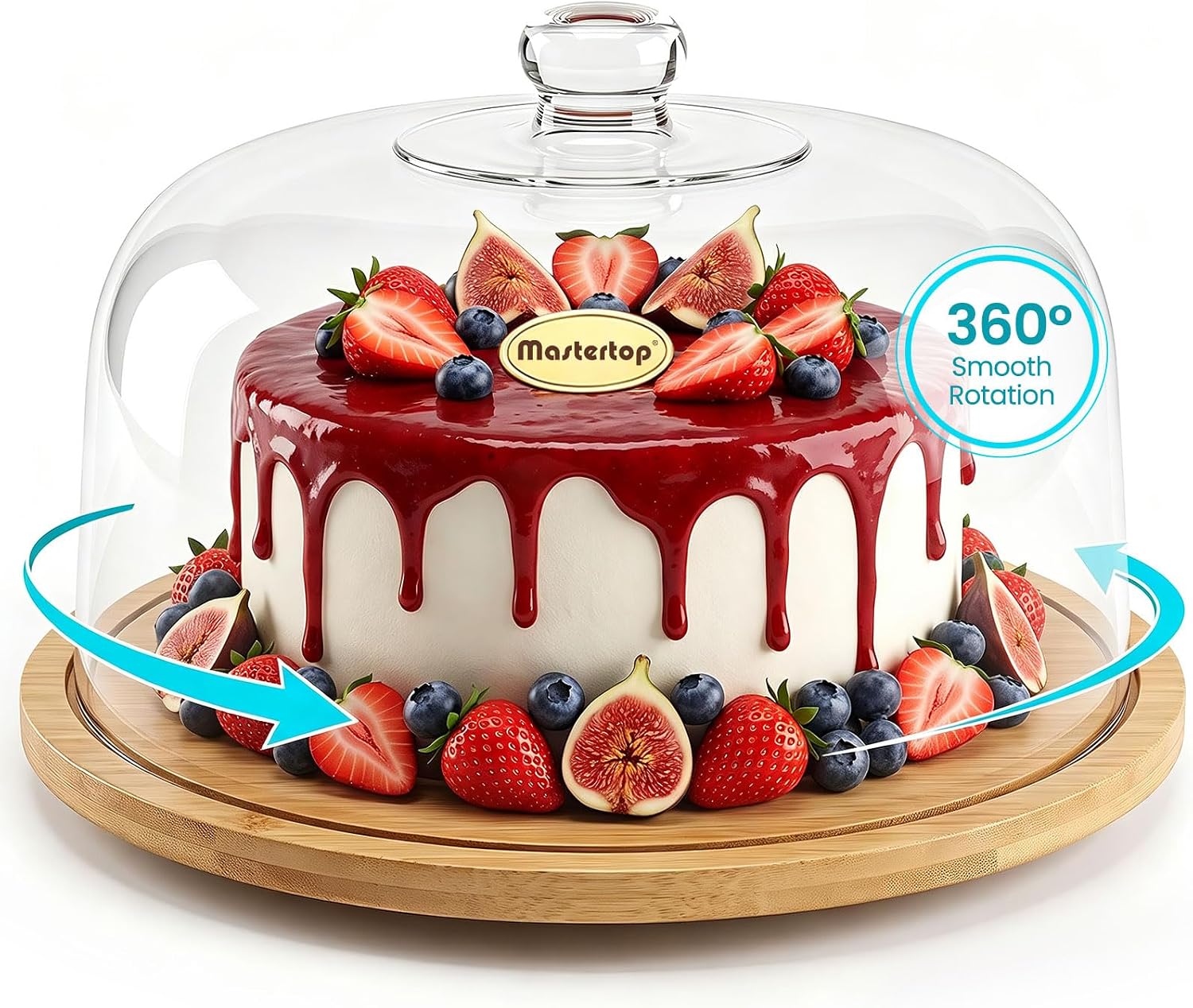 Ashenby 2 IN 1 Cake Stand with Dome Lid, 360° Rotation, 12” Round Cake Holder, 1.35 kg, transparent