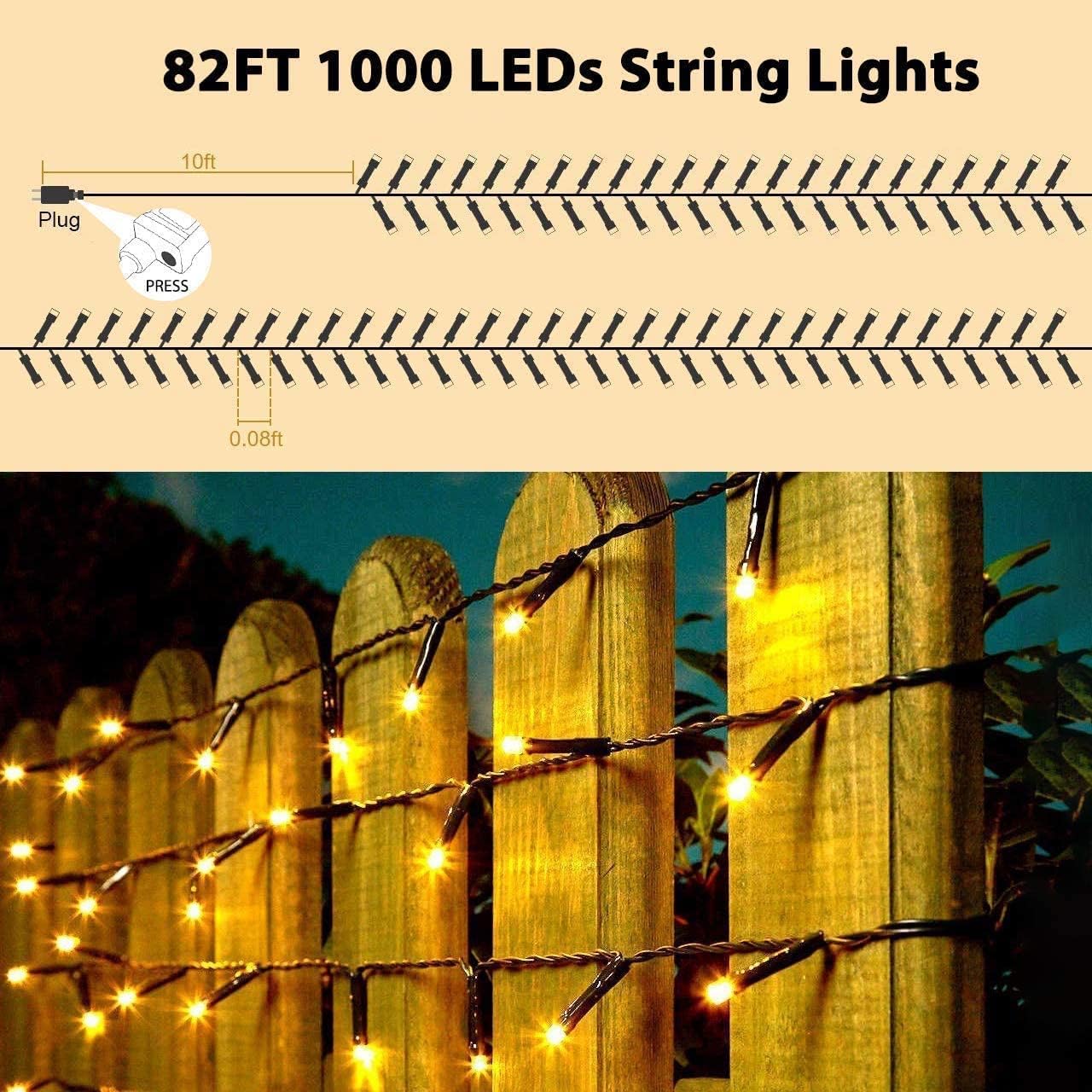 Harborstead 82ft 1000 LED Cluster Christmas String Lights - Dark Green Wire Tree Lights - 8 Modes Outdoor Waterproof Plug- for Holiday, Wedding