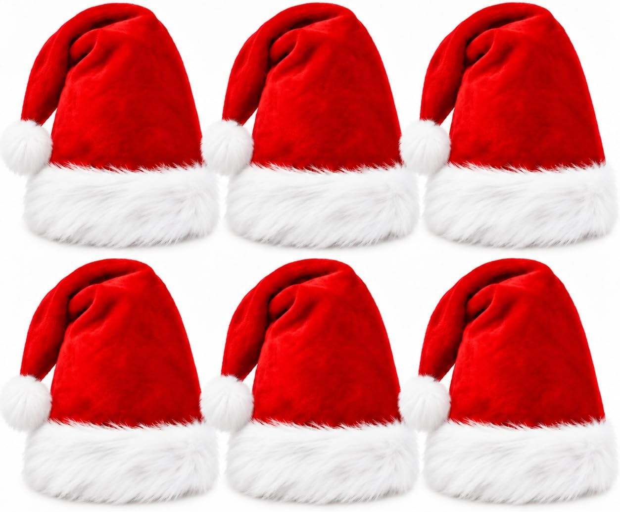 Brackenly 6 Pack Plush Santa Hat, Traditional Red and White Plush Christmas Santa Hat for Christmas Party, Large
