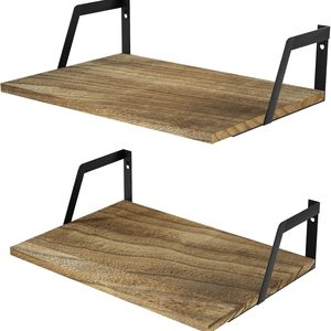 KitchNova Carbonized Black Deep Floating Shelves, Set of 2 Wood Wall Shelf, 4.1 pounds, 11.8D x 16.5W x 4.7H in