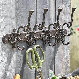 Ashenby Vintage Cast Iron Wall Hook Rack - Ornate 4-Hooks Coat and Hat Organizer - Heavy Duty Decorative Hanger for Entryway, Bathroom