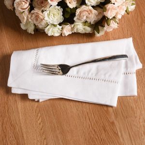 Aldernest 100% Linen Dinner Napkins, Hemstitched Decorative 18x18 Inch White French Flax Cloth, 18" x 18" (Set of 4), White Hemstitch