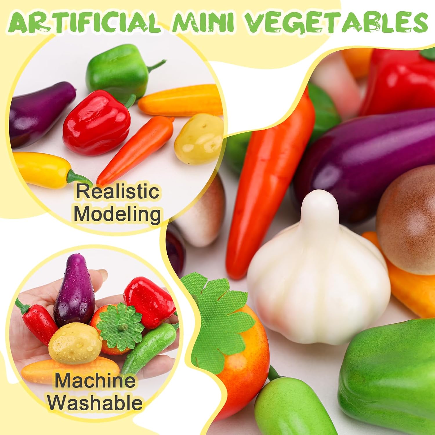 Aldernest 70 Pcs Fake Mini Vegetables Artificial Plastic Vegetables Bulk, 0.18 kg