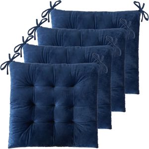 Aldernest 4 Pack Chair Cushions for Dining Chairs with Ties Navy 16"x16", 370 g