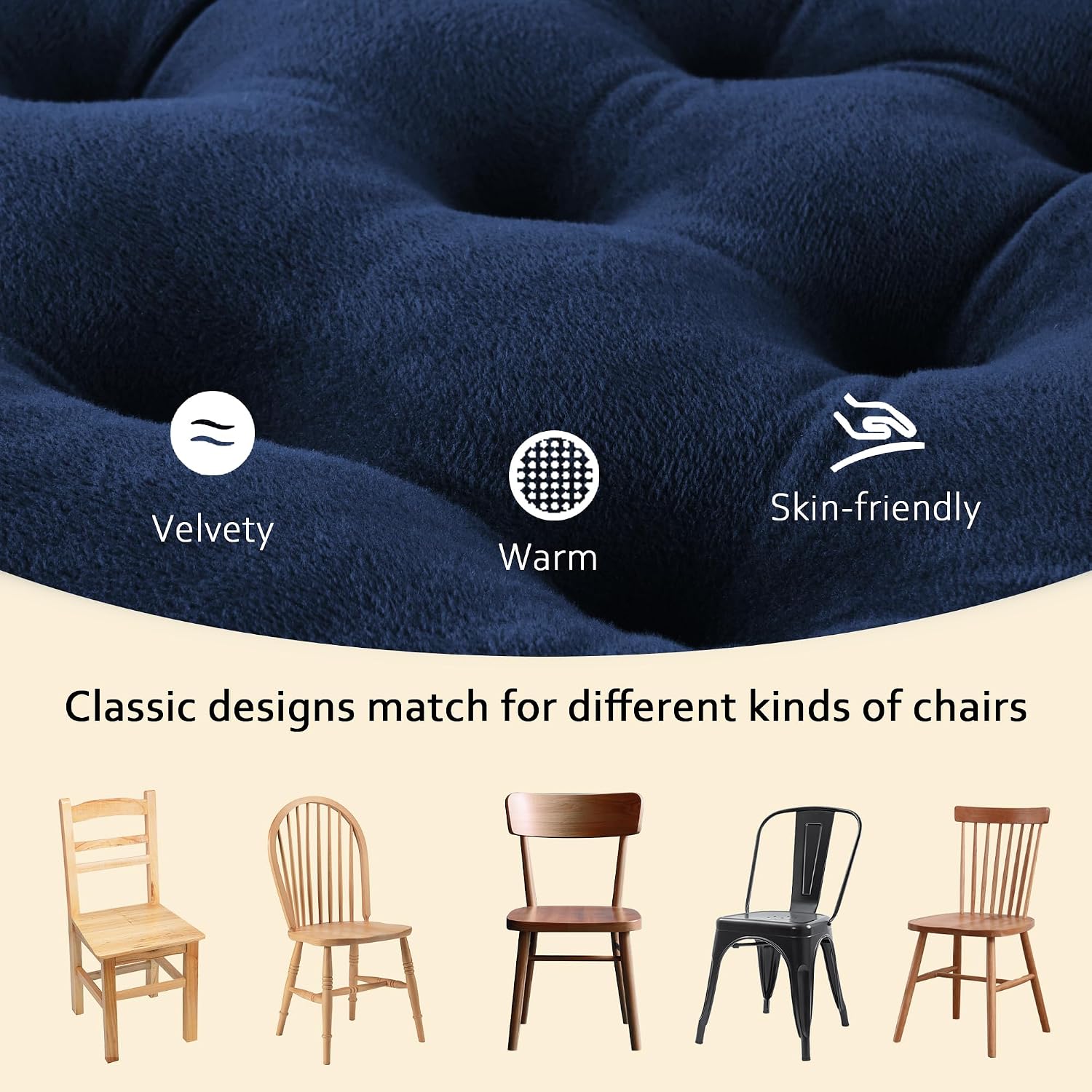 Aldernest 4 Pack Chair Cushions for Dining Chairs with Ties Navy 16"x16", 370 g