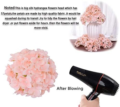 Ashenby 10PCS Silk Hydrangea Heads with Stems Artificial Flowers for Wedding Party Home Decor, 1.6 ounces, Red