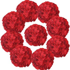 Ashenby 10PCS Silk Hydrangea Heads with Stems Artificial Flowers for Wedding Party Home Decor, 1.6 ounces, Red