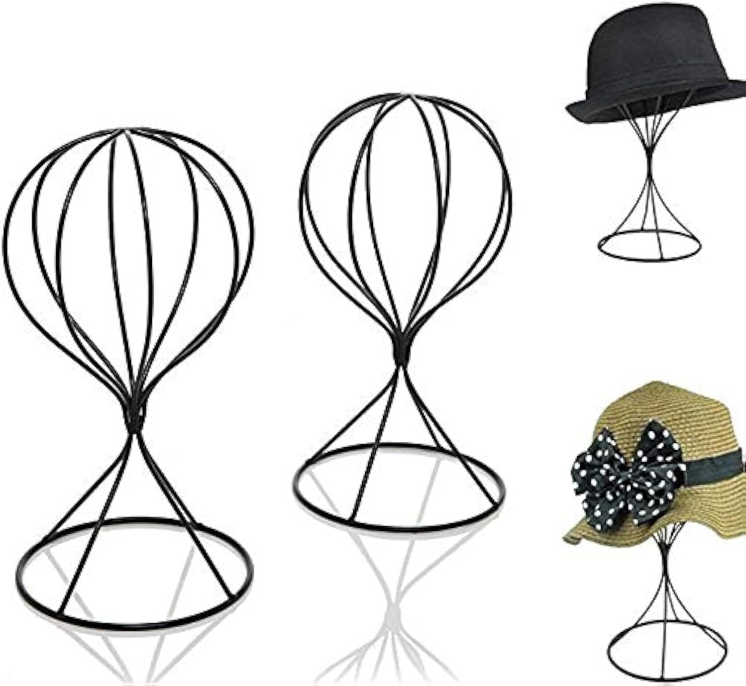 Barleyfield 2 Pieces Modern Metal Hat Stands Durable Stable Metal Hat Cap Rack Wigs Holder, black