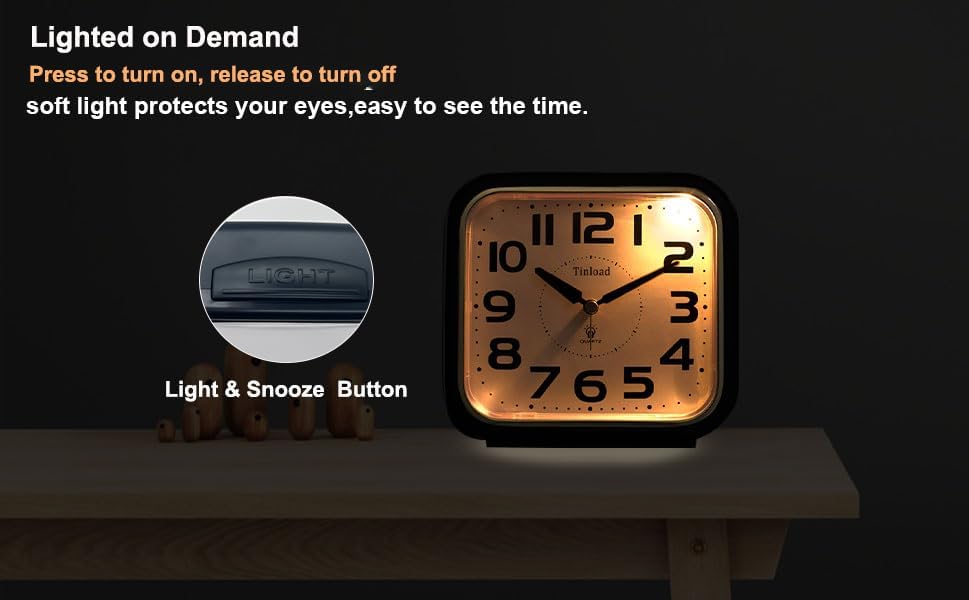 Birchmont 5.5" Large Analog Alarm Clock Silent Non Ticking, Gentle Wake, Beep Sounds, 7.2 ounces, Black