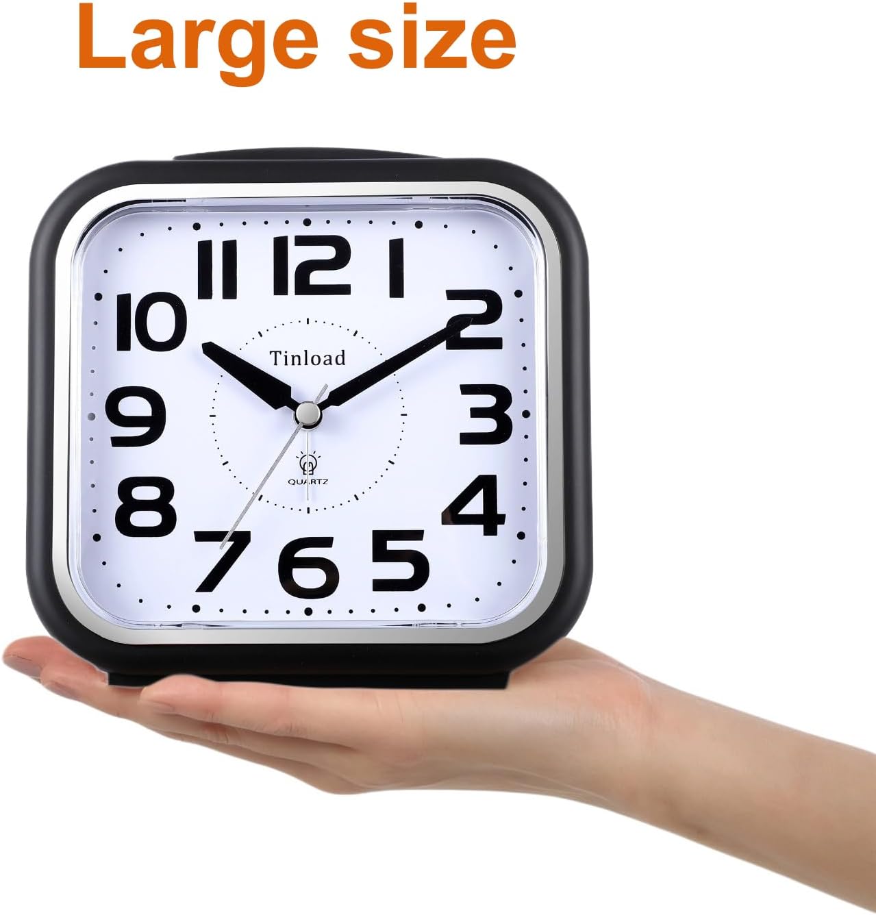Birchmont 5.5" Large Analog Alarm Clock Silent Non Ticking, Gentle Wake, Beep Sounds, 7.2 ounces, Black