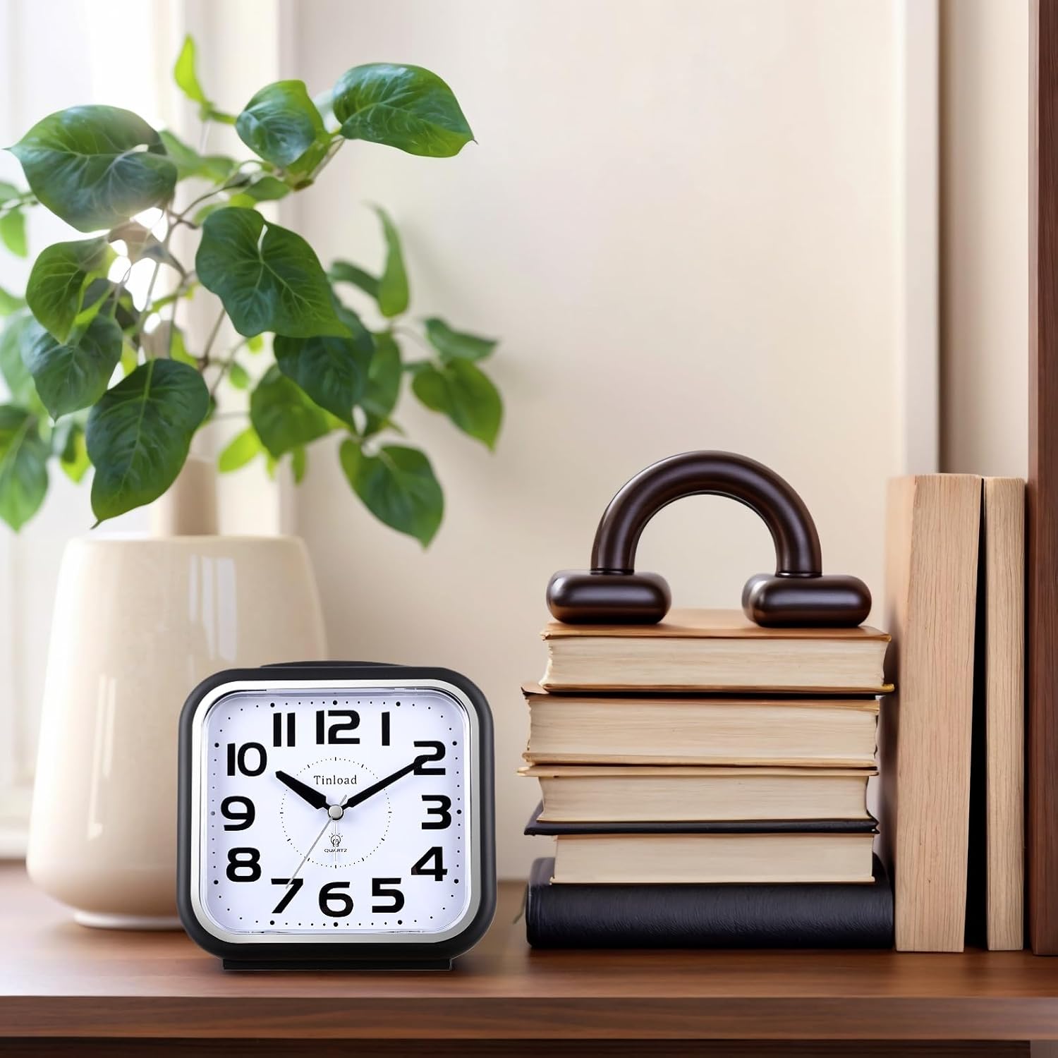 Birchmont 5.5" Large Analog Alarm Clock Silent Non Ticking, Gentle Wake, Beep Sounds, 7.2 ounces, Black