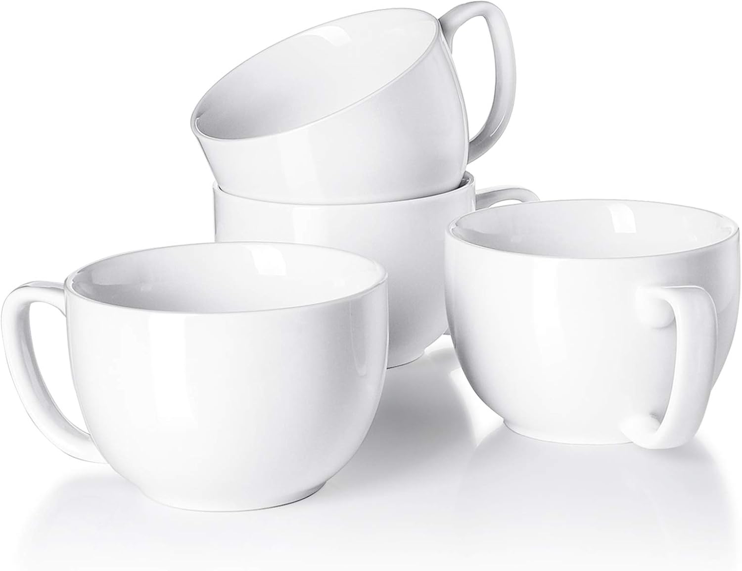 Aldernest 16oz Large Coffee Mugs Set of 4 - Thick White Porcelain Cups for Cappuccino, 10.24 ounces