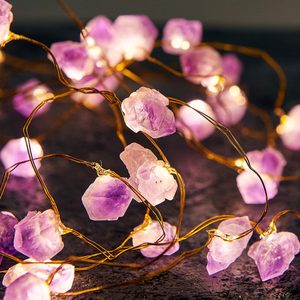 VelloHome Nature Amethyst Crystal String Lights for Bedroom 10FT 40LEDs USB/Battery Operated Grape Crystal Light Pure Purple Fairy Lights Plug for
