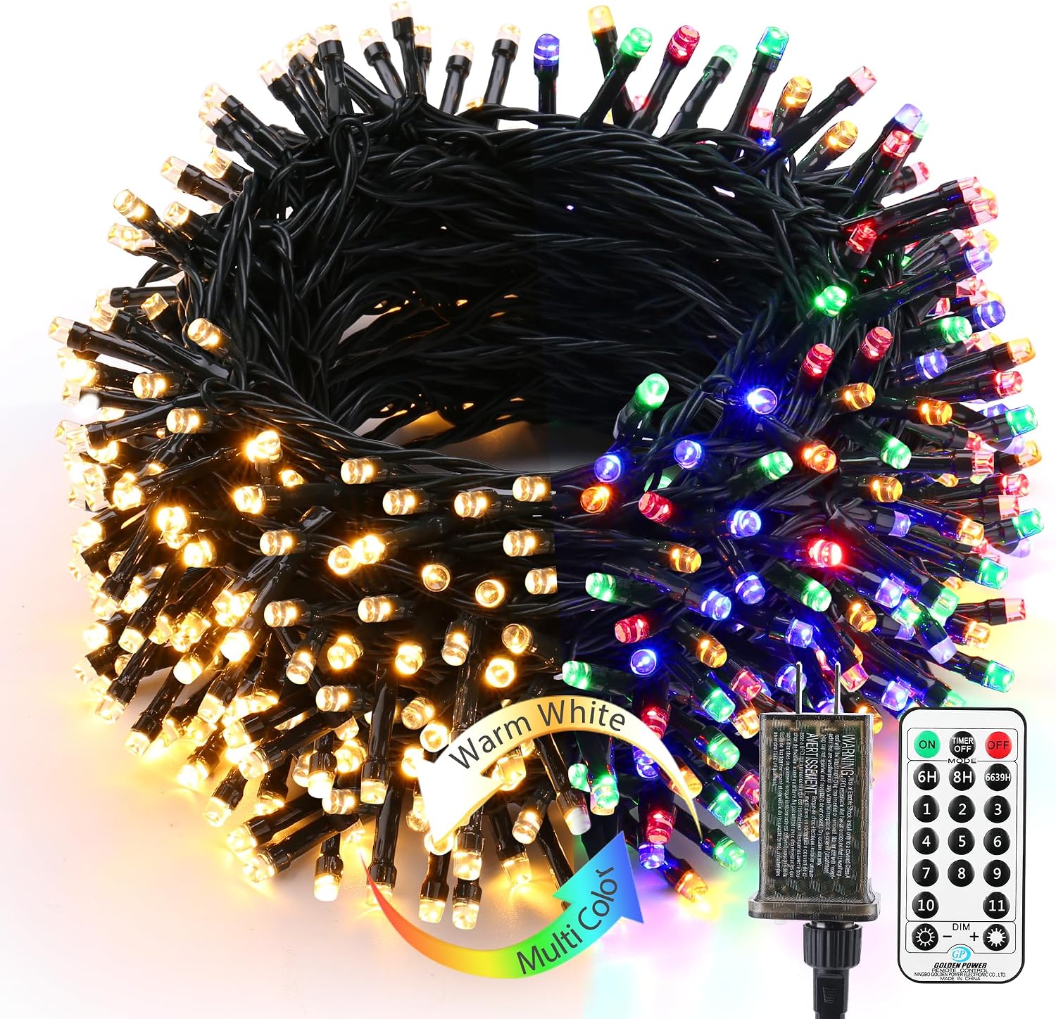 CozyWick Outdoor Christmas Tree Lights, 65.67 ft 200 LED Indoor String Light, Warm White & Multicolor