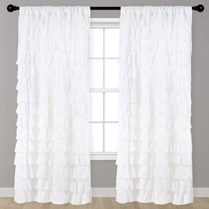 VelloHome White Ruffle Curtain for Living Room Boho Chic, 52x84 Inch, 1 Panel