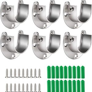 Birchmont 6 Pack Stainless Steel Closet Rod Bracket, 1-1/4 Inch Diameter, 11.2 ounces, Silver