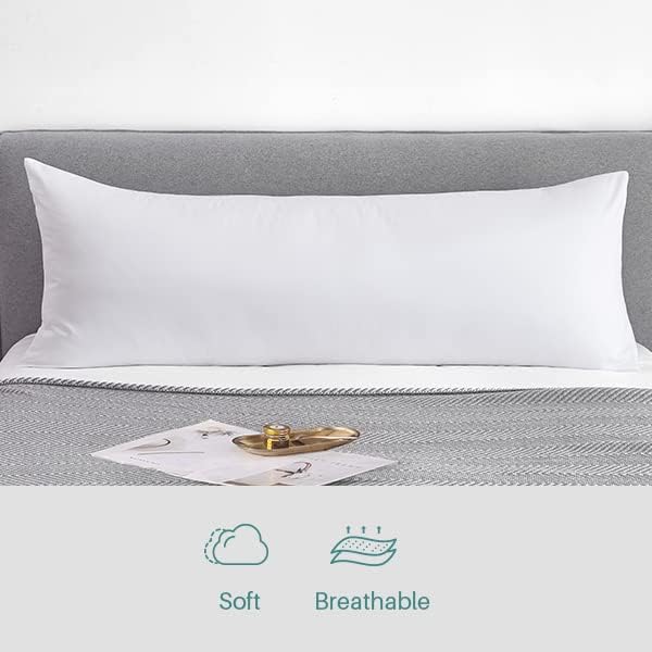 Ashenby 21 x 54 Inch 100% Cotton 800TC Long Body Pillowcase with Envelope, White