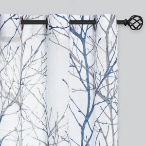 Rowanmere Linen Blue White Semi Sheer Print Curtains 84 Inch Long 2 Panels, 2.4 ounces