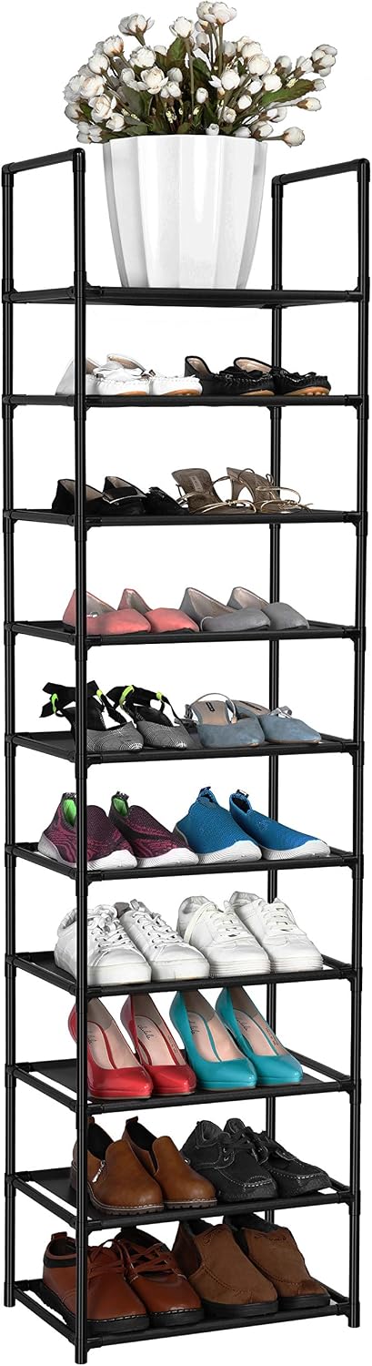 Barleyfield 10 Tiers Shoe Rack Organizer 20 Pairs Tall Shoe Shelf, 2.7 pounds, Black