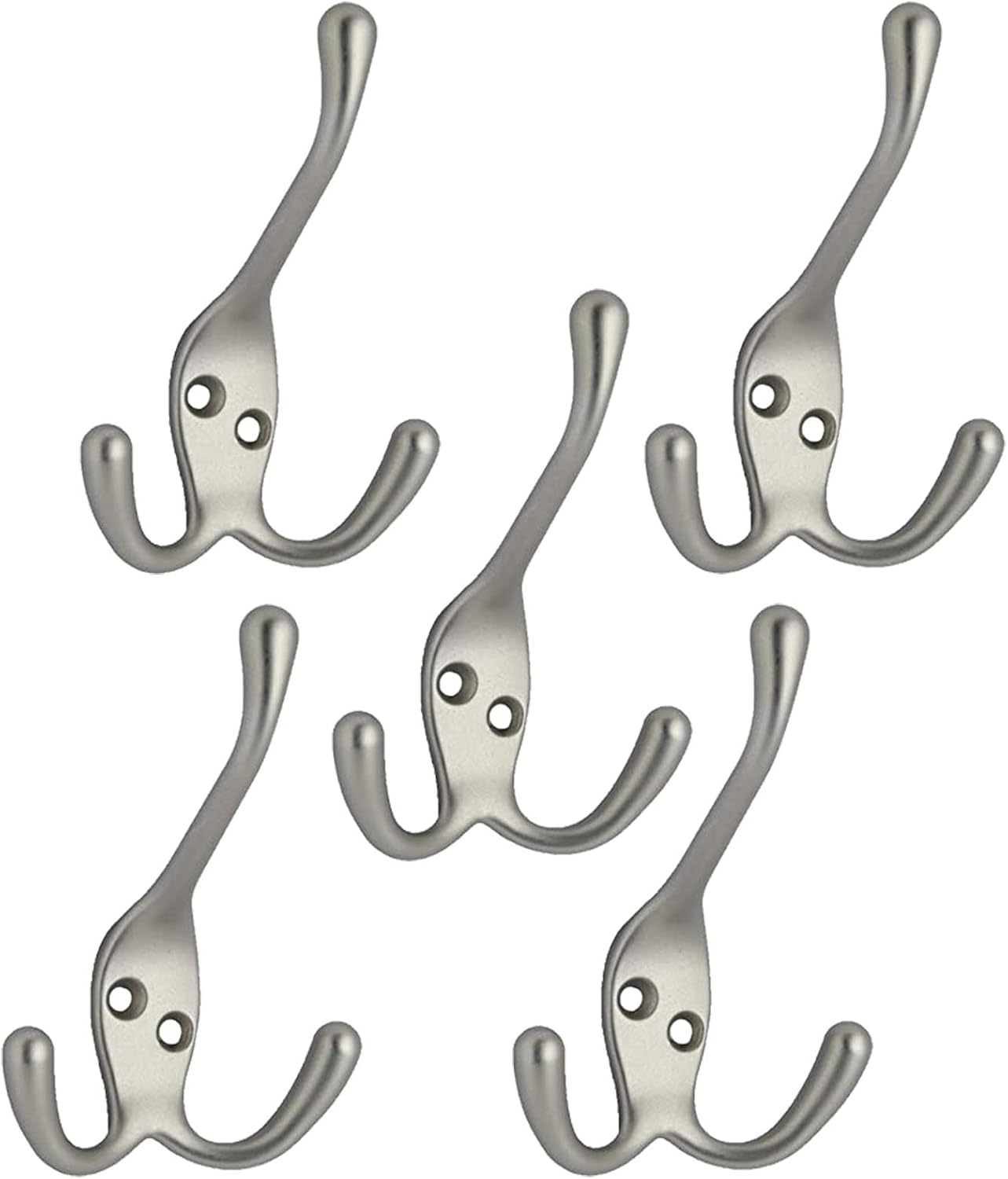 Aldernest Premium Quality Coat Hat Hook with Three Prongs, 4", Zinc Die Cast, 0.29 kg, Satin Nickel, 5 Count