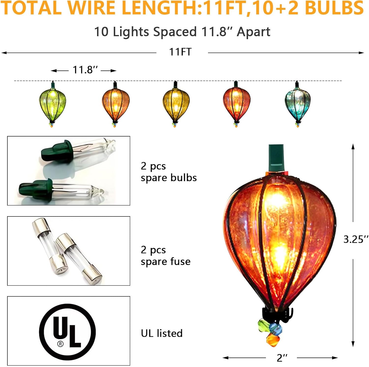 Aldernest 11FT Multicolor String Lights with 10 Bulbs